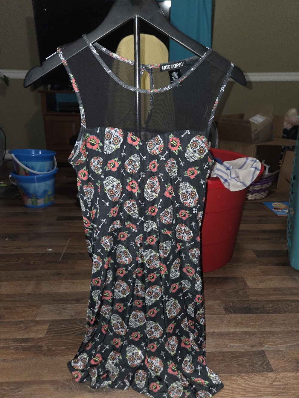 Hot Topic Black Dress with Colorful Sugar Skull & Floral Print